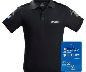 Μπλουζάκι Polo Quick Dry με κέντημα Αστυνομίας SURVIVORS ΜΑΥΡΟ