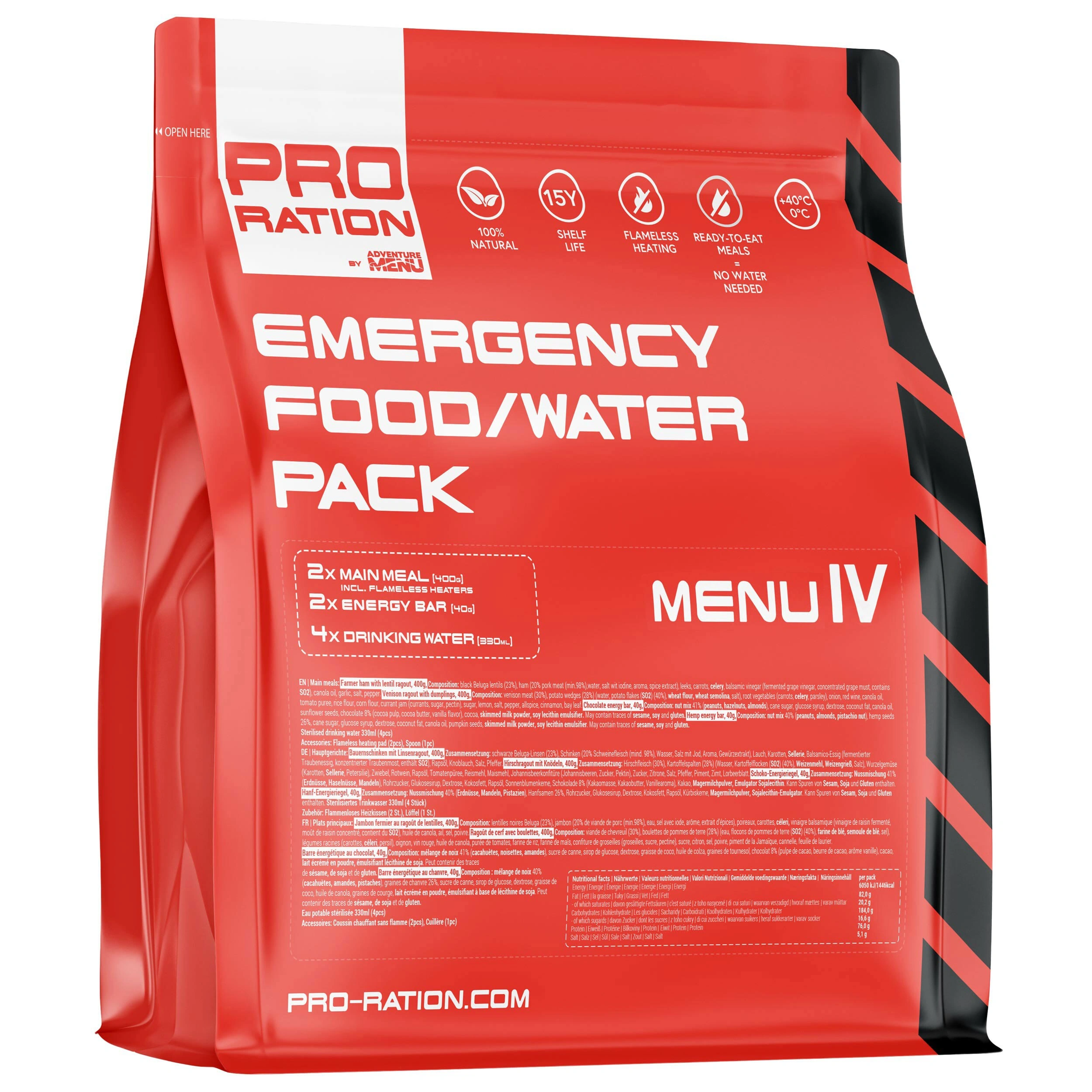 Pro Ration Emergency Food-Water Pack Menu 4 Λήξη σε 15 Ετη