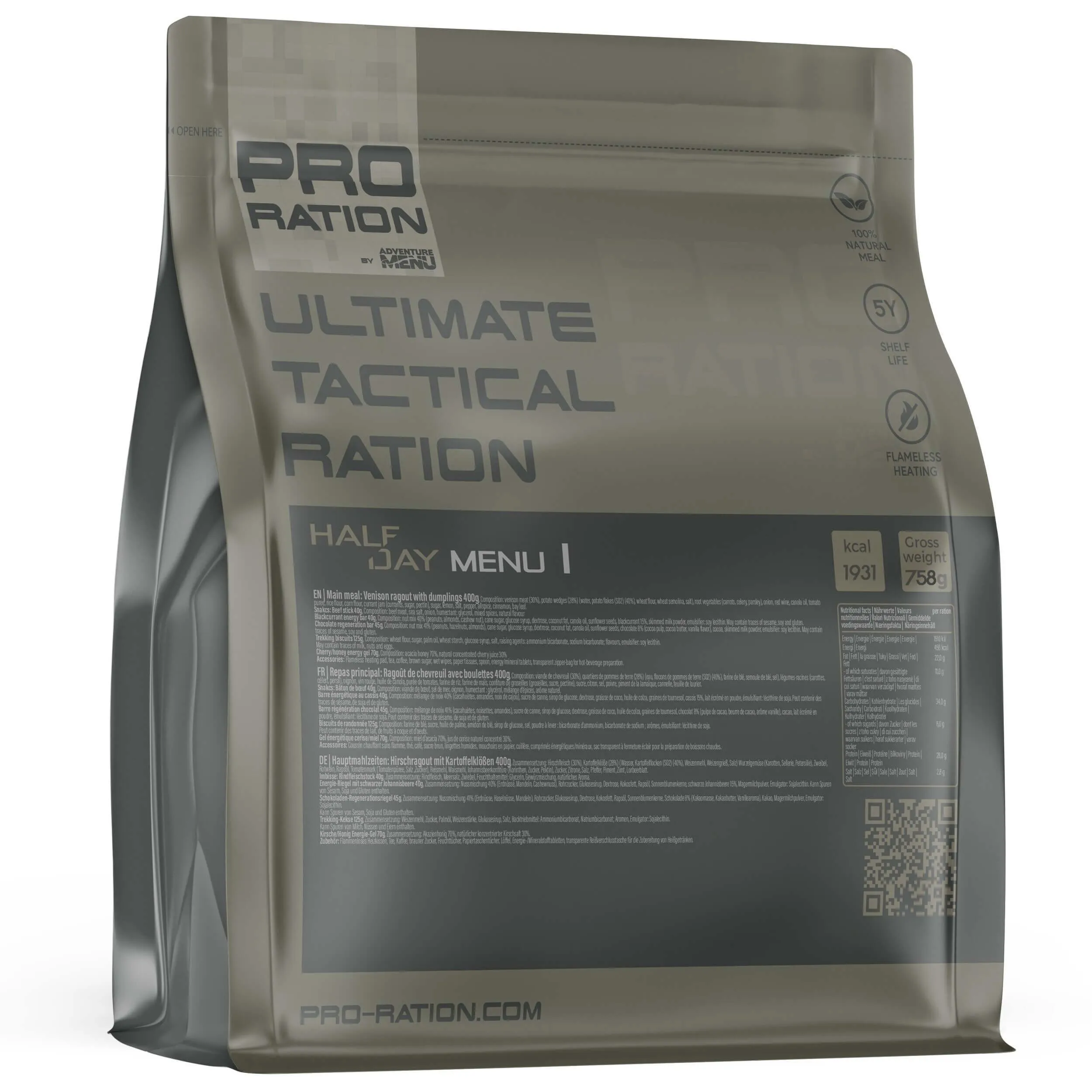 Pro Ration Ultimate tactical ration Half-Day Menu 1